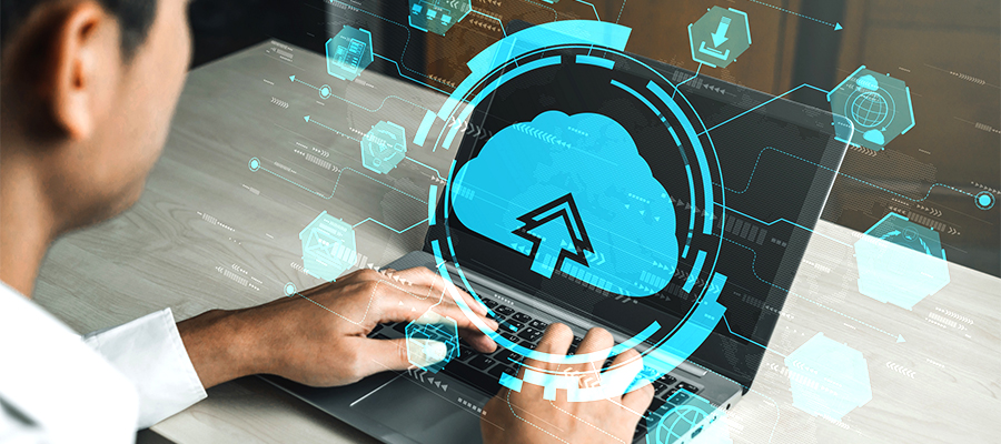 Man working on cloud computing